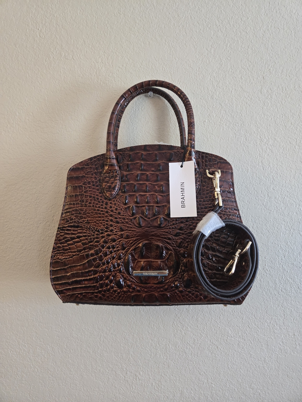 Brahmin Dark Brown Croc-Embossed Satchel - Picture 7 of 16